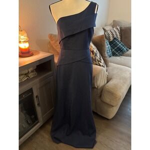 BCBGMAXAZRIA One Shoulder Formal Gown Evening Dress Navy Blue Size 6‎